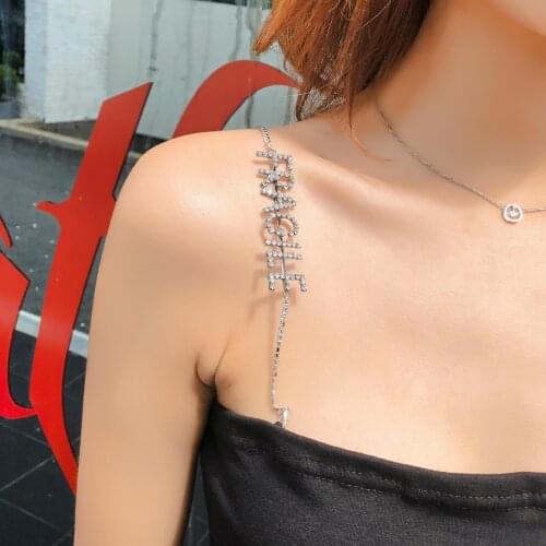 Sexy Woman Vest Shoulder Strap Shining Rhinestone Body Jewelry Letter Fragile Still Anxiety Camisolechain Beach Nightclub Party