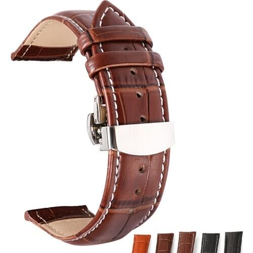 BEAFIRY Genuine Leather Watch Band 12mm 14mm 16mm 18mm 20mm 22mm 24mm bamboo pattern Strap Watchband Brown Black for Men Women