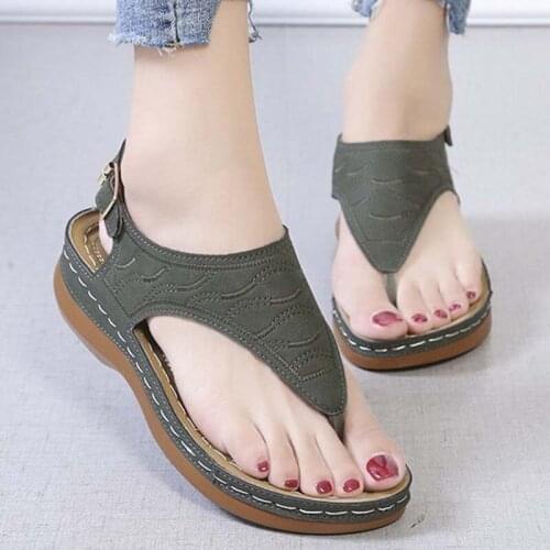 Women Sandals Shoes Fashion Belt Buckle Soft Bottom Beach Sandals Women Wedges Open Toe Breathable Woman Shoe Platform Sandalias