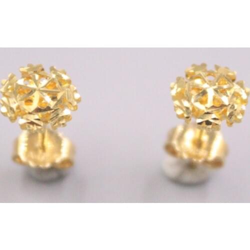 Pure 18K Yellow Gold Earrings Men Women Snowflake Flower Stud Earrings /1.3g / 15*8mm