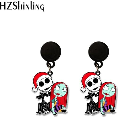 The nightmare before christmas jack and sally Acrylic Dangle Drop Earrings Resin Epoxy Ear Fashion Jewelry