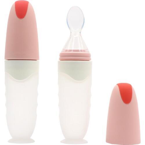 90ML Silicone Cereal Spoon Extrusion Type Silicone Rice Paste Bottle Baby Feeding Food Supplement Spoon Suction Baby Bottle