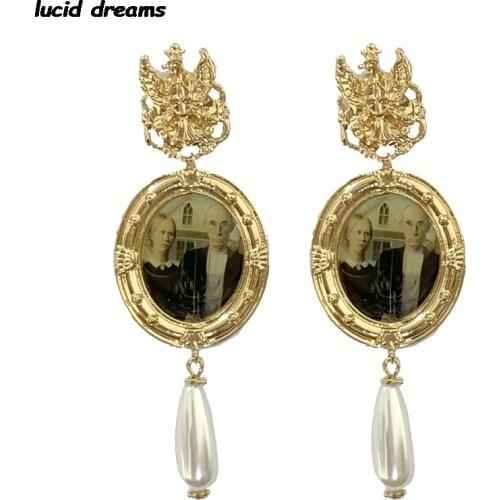 Modern Drop Earrings Funk Art American Gothic World Famous Painting Fashion Vintage Picture Gold Metal Frame Brincos 2020 Charm