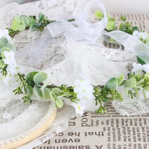 Wedding Bridal Headband Tiara Imitation White Flower Green Leaf Crown Wreath B95F