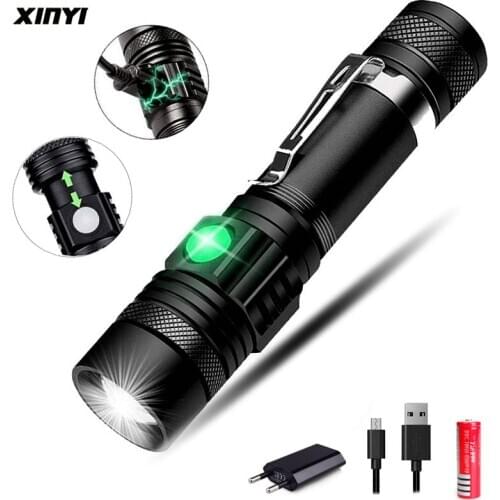 Ultra Bright LED Flashlight With T6 LED lamp beads Waterproof Torch Zoomable 3lighting modes Multi-function USB charging