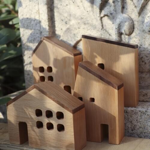 Japan Style Wooden House Ornaments Nordic Handmade Home Decoration Wood Architecture Miniature Craft Work Kids Nursery Decor