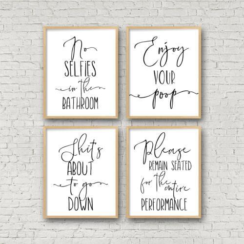Funny Bathroom Sign Canvas Poster Wall Art Prints , No Selfies Enjoy Your Poop Please Remain Seated Toilet Signs Bathroom Decor