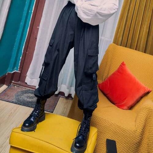 Women 2020 Hot Big Pockets Cargo Pants Female High Waist Loose Streetwear Pants Ladies Hip Hop Jogger Baggy Tactical Trouser C09