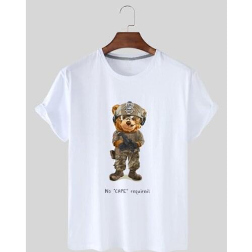 Womens Summer Top Fun Fun Bear Print Womens Short Sleeve Solid Cotton Loose T-Shirt Fashion Graphic Top Womens Blouses