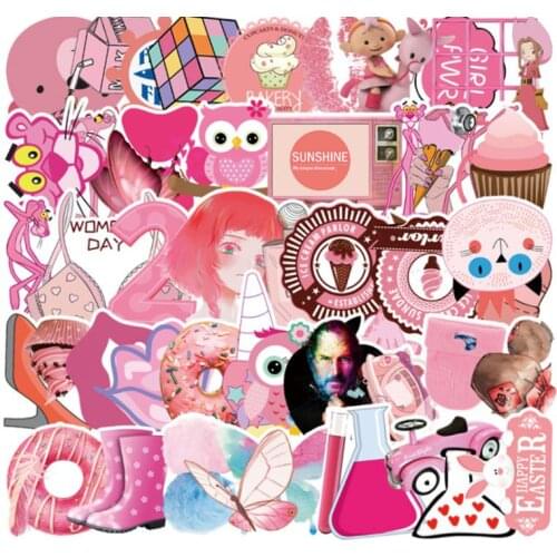 54 pcs Pink series Graffiti Waterproof Skateboard Travel Suitcase Phone Laptop Luggage Stickers Cute Kids Girl Toys