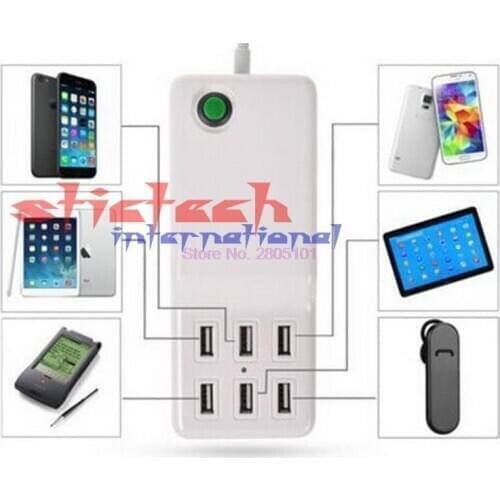 By dhl or ems 20 sets Portable 6 Ports USB Wall Travel Charger USB Desktop Wall Charger Hub Multi Port Fast Power Adapter