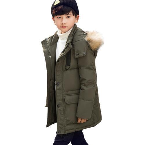 2018 Winter Boys Down Parkas Jackets Fur Collar Hooded Boys Outerwear & Coats Thick Warm Down Feather Jacket BC384