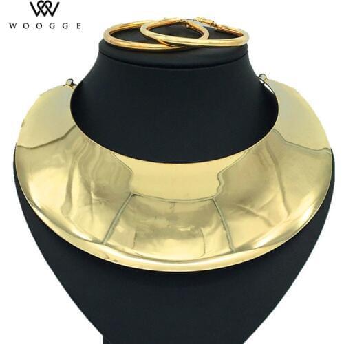 2020 Fashion Africa Jewelry Gold Metal Chain Chunky Metal Choker Large Necklace Women Grote Ketting Statement Necklace