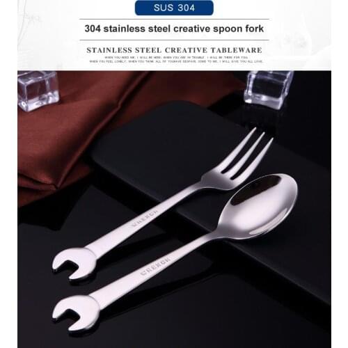 304 Stainless Steel Wrench Spoon Fork Wrench Shape Creative Spoon Coffee Ice Cream Spoon Cooking Accessories Kitchen Tableware