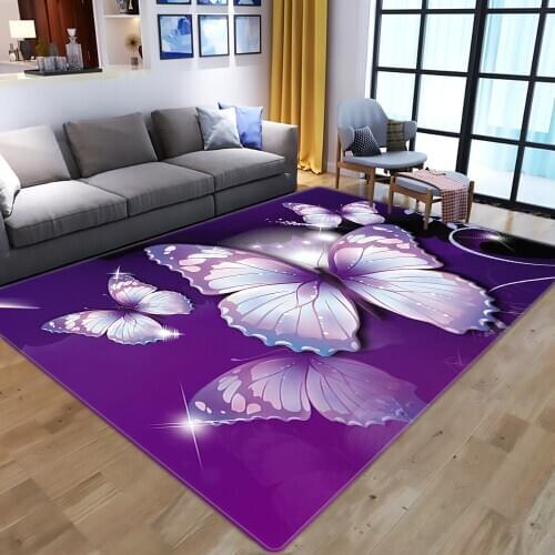 3D Dream Purple Butterfly pattern Printing Carpets for Living room Bedroom Area Rug Child Room Play Carpet Cartoon Kids Game Mat