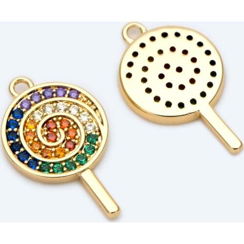 4pcs Colourful CZ paved Lollipop Charm, Candy Charm, Kawaii Charm For DIY Jewelry Making Accessories (GB-1590)