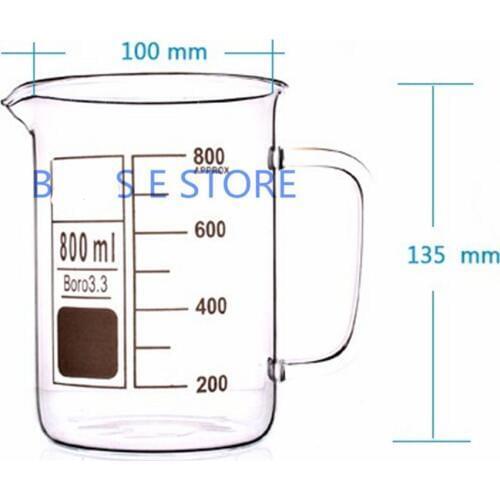800mL Glass Beaker with Handle New Chemical Lab Glassware Borosilicate Glass 3.3