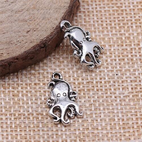 Charms for Jewelry Making Findings Handmade DIY Craft 15pcs Antique Silver Color 10x18mm Octopus Charms Pendant