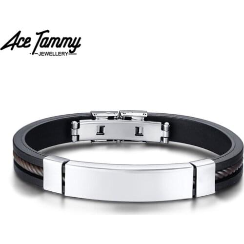 Stainless Steel Black Silicone Bangle Fashion Wholesale Mens and Womens Bracelet