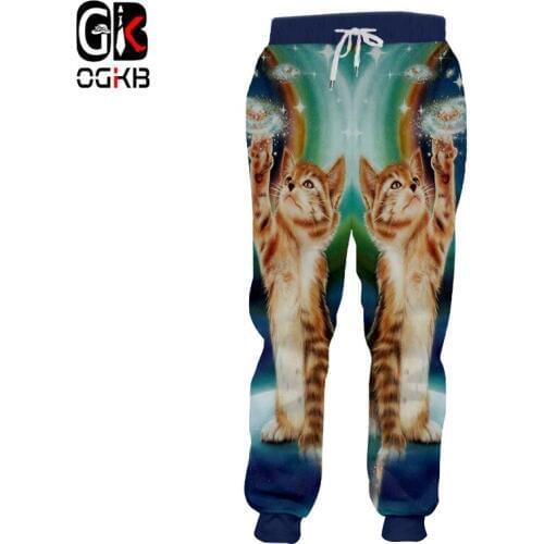 OGKB Jogger Pants Mens New Loose 3D Sweat Pants Print Paisley Cat Casual Large Size Garment Men Autumn Sweatpants Dropship
