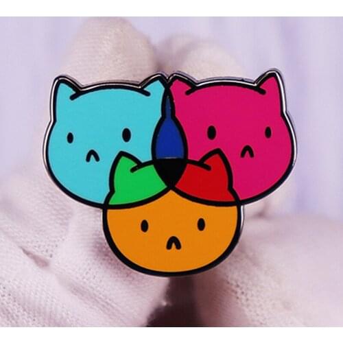Cartoon Secondary Color Cat Head Brooch Pins Enamel Metal Badges Lapel Pin Brooches Jackets Jeans Fashion Jewelry Accessories