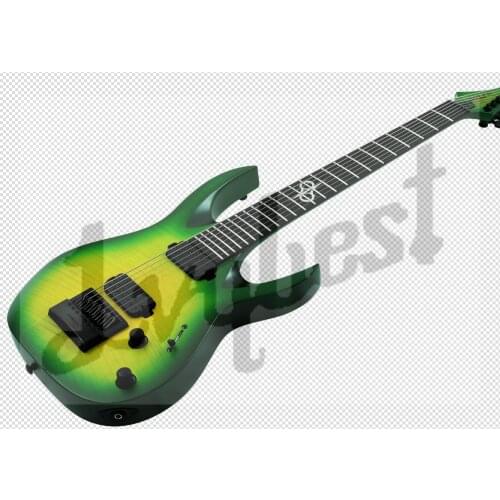 Customized electric guitar,ebony fret borad ,flame body& head top, center yellow with green edge burst, 7 string floyd tremolo