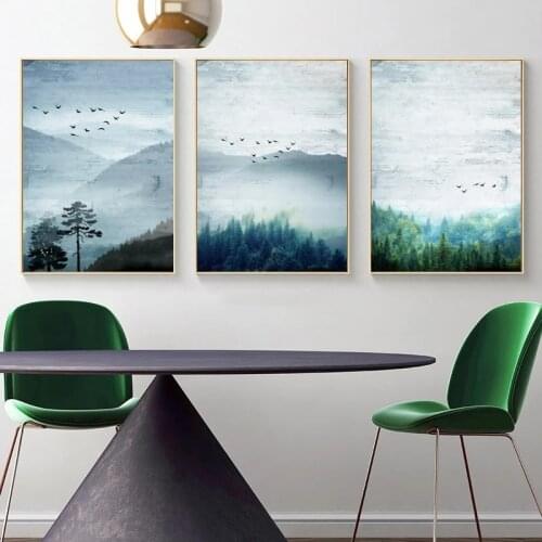 Modern Nordic Landscape Mountain Forest Tree Canvas Painting Posters and Prints Wall Pictures for Living Room Home Decor Cuadros