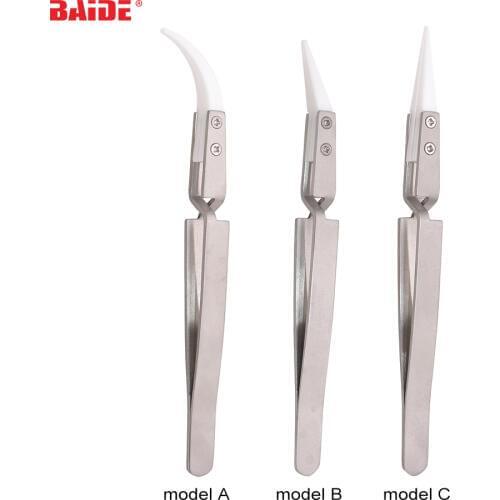 Ceramic Cross Lock Reverse Stainless Steel Tweezers White Ceramic Insulating Nipper Forceps Tweezer For E - Cigarette 100pcs/lot