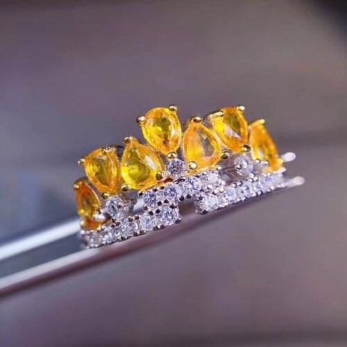 Natural real yellow sapphire crown ring Per jewelry 925 sterling silver 3*4mm 0.25ct*7pcs gemstone Fine jewelry J2112615