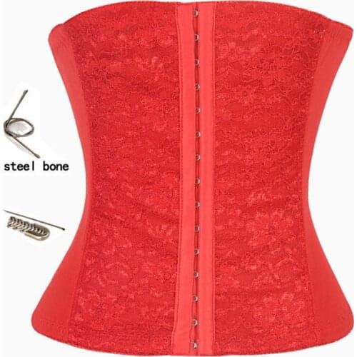 Steel Boned Women Body Waist Trainer Shapers Belt Fitness Red Black Plus size Lace Corsets and Bustiers Beige
