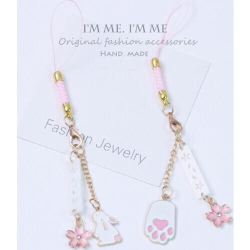 Cute Japanese Cartoon Rabbit Keychain Smart Phone Strap SmartPhone Charm Girl Cherry Pendant Key Chains Car Keys Bag Decor Gift