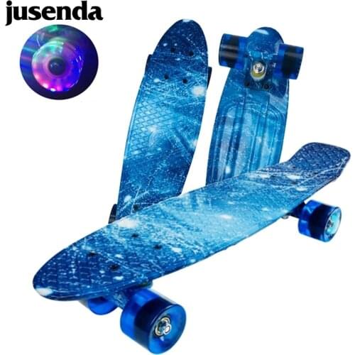 Jusenda 22inch Mini Cruiser Skateboard Flash Fish Board Childrens Scooter PP Longboard Penny Board Complete Printed Skate Board
