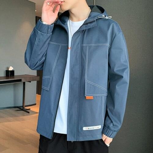 Mens Casual Jacket Spring and Autumn 2021 New Trend Tooling Jacket Loose Tide Brand Mens Jacket Business Casual with Hat