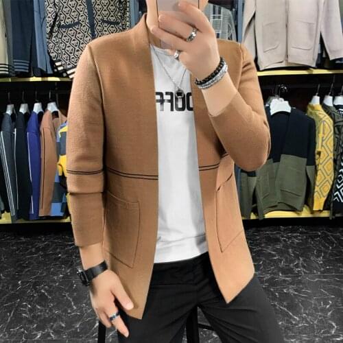 Autumn Winter New V Neck Mens Sweater Striped Simple Front Pockets Slim For Casual Knitted Cardigan Men Jackets Streetwear