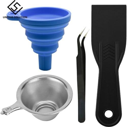 4Pcs 3D Printer Tools Set 3D Printing Collapsible Silicone Funnel Stainless Steel Resin Filter ESD15 Tweezers Cleaning Removal