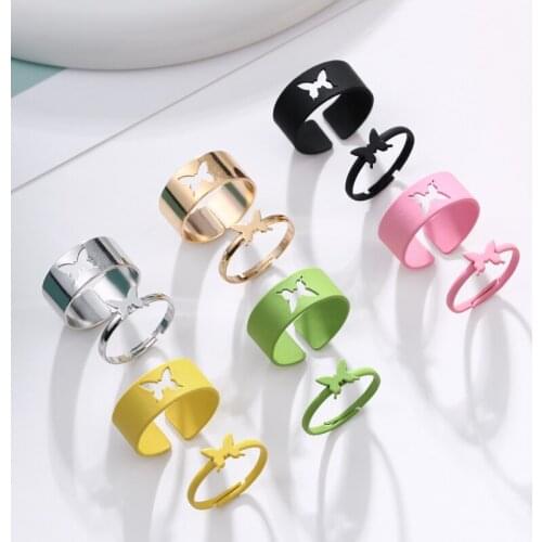 8 Color Butterfly Rings Set for Women Men Lover Couple Friendship Rings Set Engagement Wedding Open Rings 2021 Jewelry Gifts