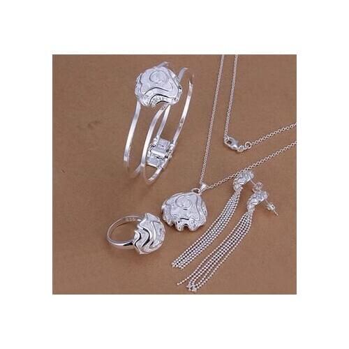 S269 925 sterling silver jewelry set, fashion jewelry set Rose Ring Drop Earrings Bangle Necklace S269 /anvajfca gdzaovga