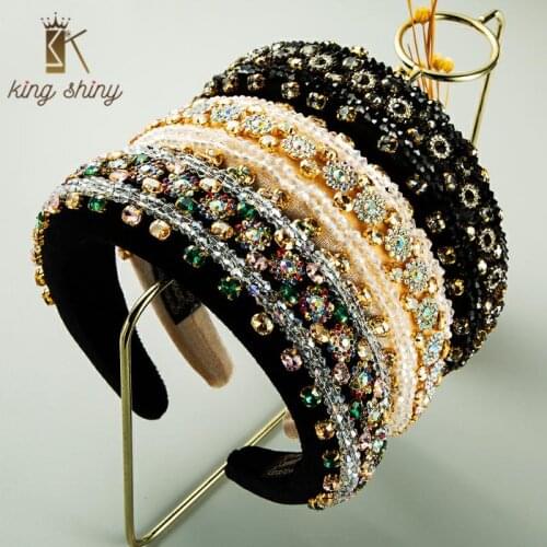 Delicate Baroqur Multi Color Crystal Headband for Woman Gorgeous Colorful Rhinestone Sponge Wide Hairband Woman Party Headpieces