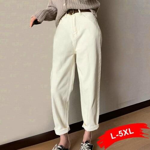 Plus Size Women White Harem Jeans Pants 5XL High Waist Boyfriend Harajuku Loose Denim Pant Street Casual Female Buttons Trousers