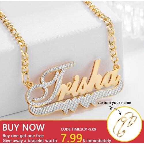 Custom Name Necklace Double Layer Two Tone Personalized 3D Name Pendant Necklace18K Gold-Plate Jewelry Gifts For Women Girls