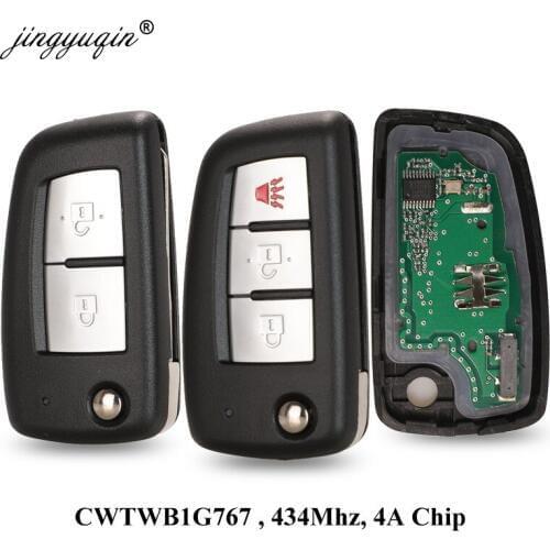 Jingyuqin 2/3 Buttons 433MHz 4A PCF7952E Flip Remote Key For Nissan Qashqai J11 Pulsar C13 Juke F15 X-Trail T32 Micra CWTWB1G767