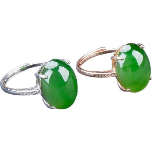 Certificate)Womens Green Jade Ring Natural HETIAN Nephrite Jade Stone Egg Ring Silver S925 Rings Gift for Women Fine Jewelry