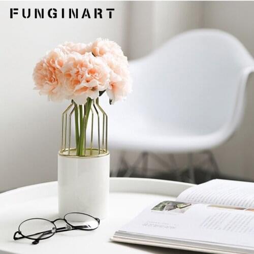 Nordic Iron Ceramic Small Vase Hydroponic Plant Flower Vase Home Office Decor Ornaments Living Room Cafe Bar Tabletop Decoration