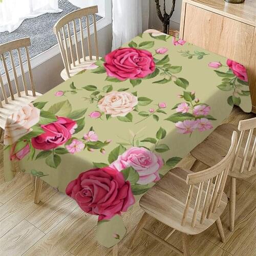 Rose Flower Tablecloth Waterproof Oilproof Rectangular Table Cloth Hotel Restaurant Family Practical Dinning Party Tablecloth
