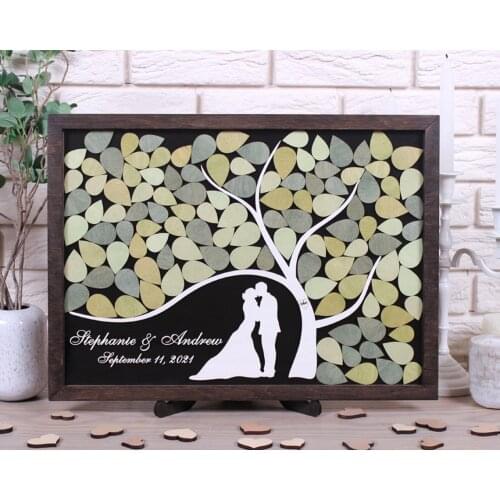 Tree of Leaves Wedding Drop Box 3D Guestbook,Wooden Sign Couple Silhouette Wedding Guest Book,Alternative Theme Bride Groom Book