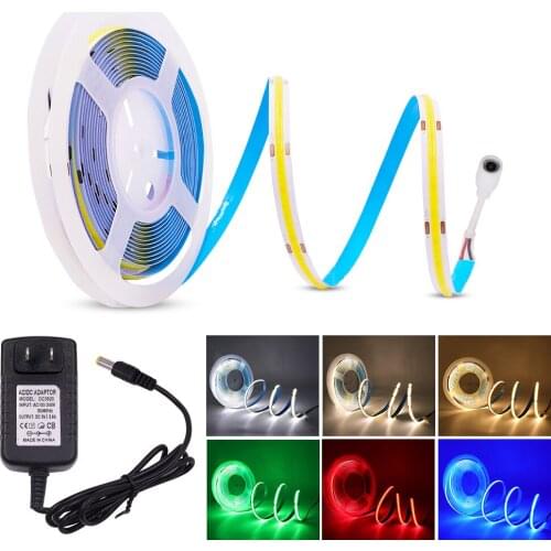 COB LED Strip DC 5V High Density RA90 White Red Blue Green Flexible Tape Ribbon COB LED Lights EU US Set