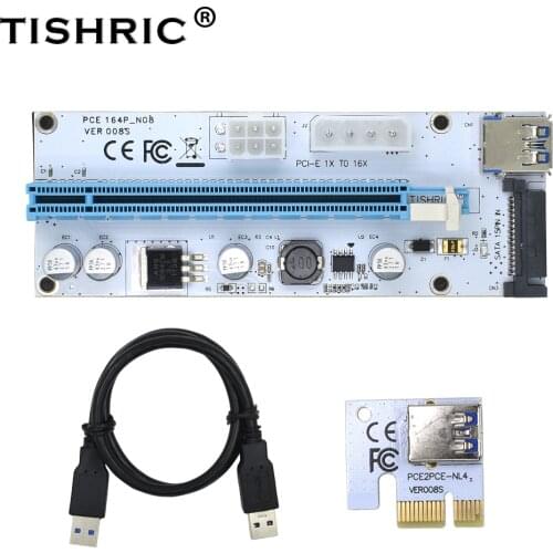 TISHRIC 100pcs VER008S Molex 4Pin SATA 6PIN PCIE PCI-E PCI Express Riser Card 1x to 16x USB 3.0 Cable For Mining Bitcoin Miner