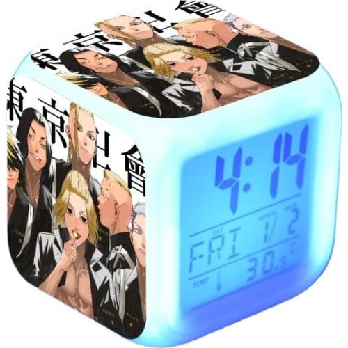 Tokyo Revengers Colorful LED Luminous Mood Small Alarm Clock Multifunctional Table Board Digital Clocks Alarm Weather Station