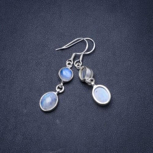 Natural Rainbow Moonstone Handmade Unique 925 Sterling Silver Earrings 1.75" Y1496