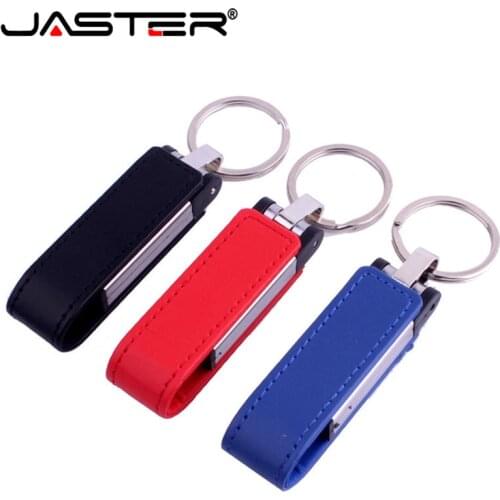JASTER customer LOGO leather usb with metal keychain USB Flash Drive Pendrive 4GB 8GB 16GB 32GB 64GB Memory Card memory stick